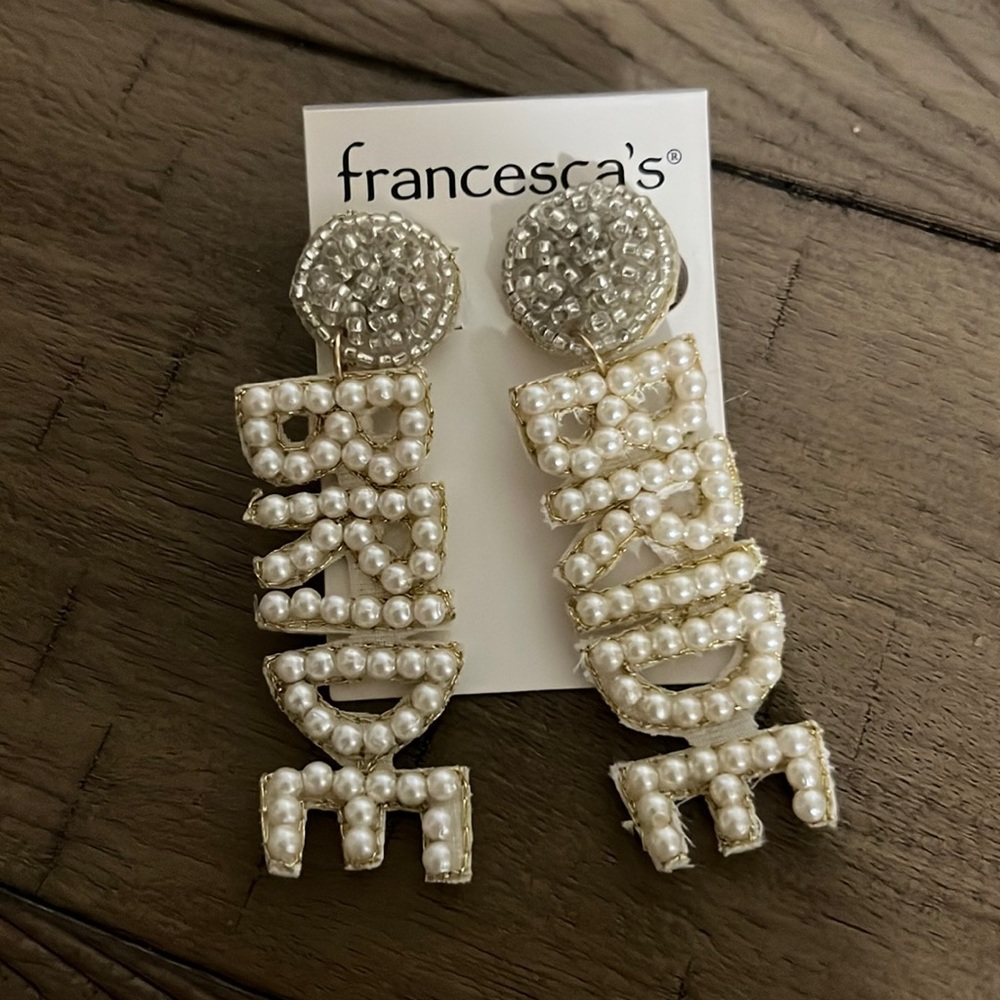 Francesca's Collections Pearl 'BRIDE' Drop Earrings with Gold Accents